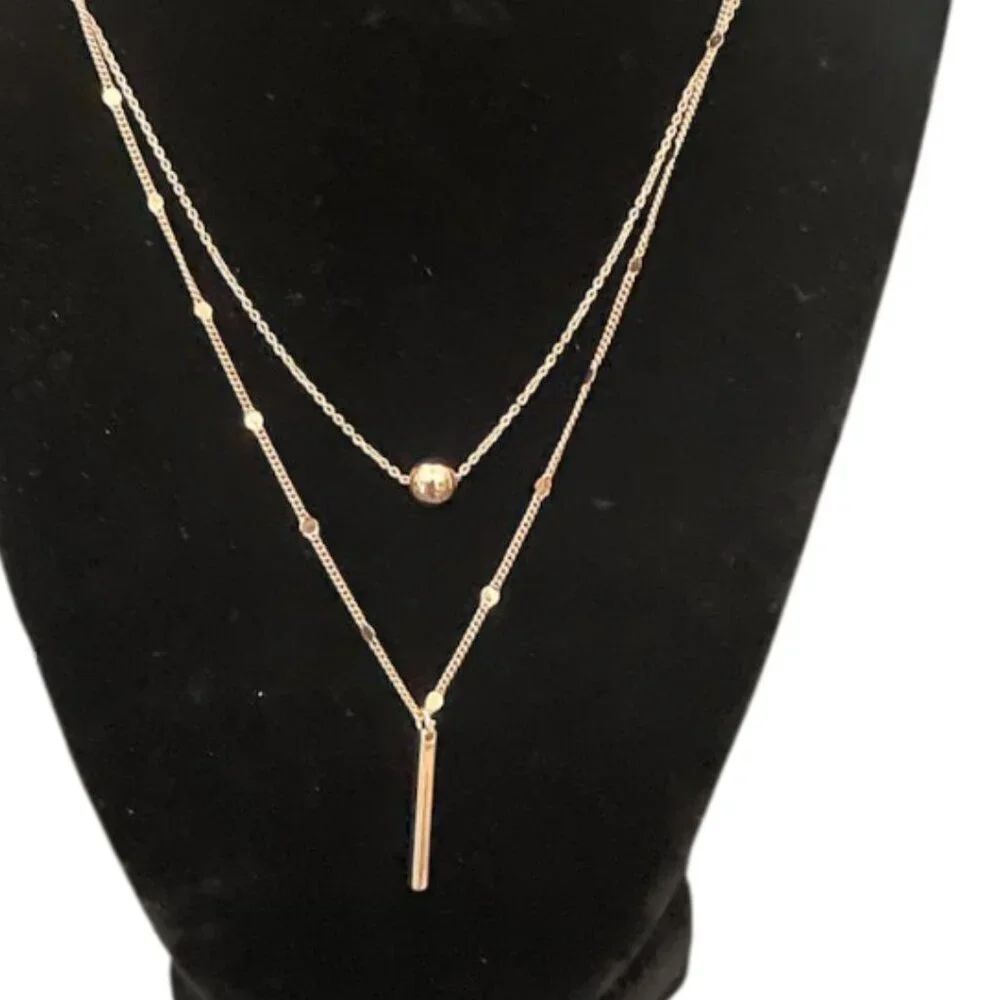 Vintage Boutique Bar Layered Double Necklace